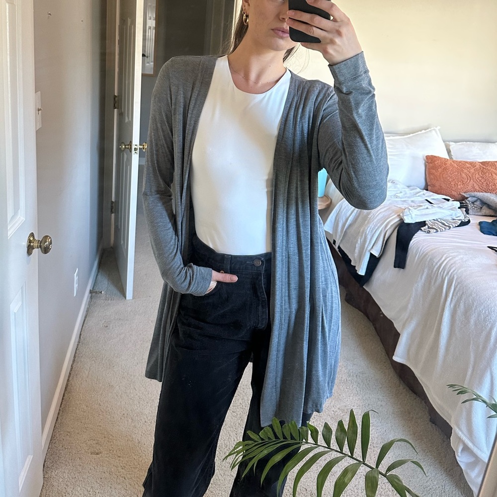 Long Grey Open Cardigan